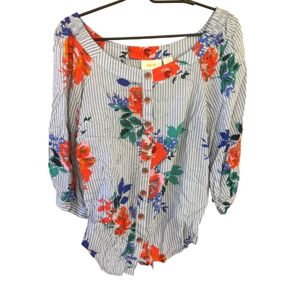 Maeve By Anthropologie Floral Stripe Button Blouse Size 4 - Picture 6 of 8